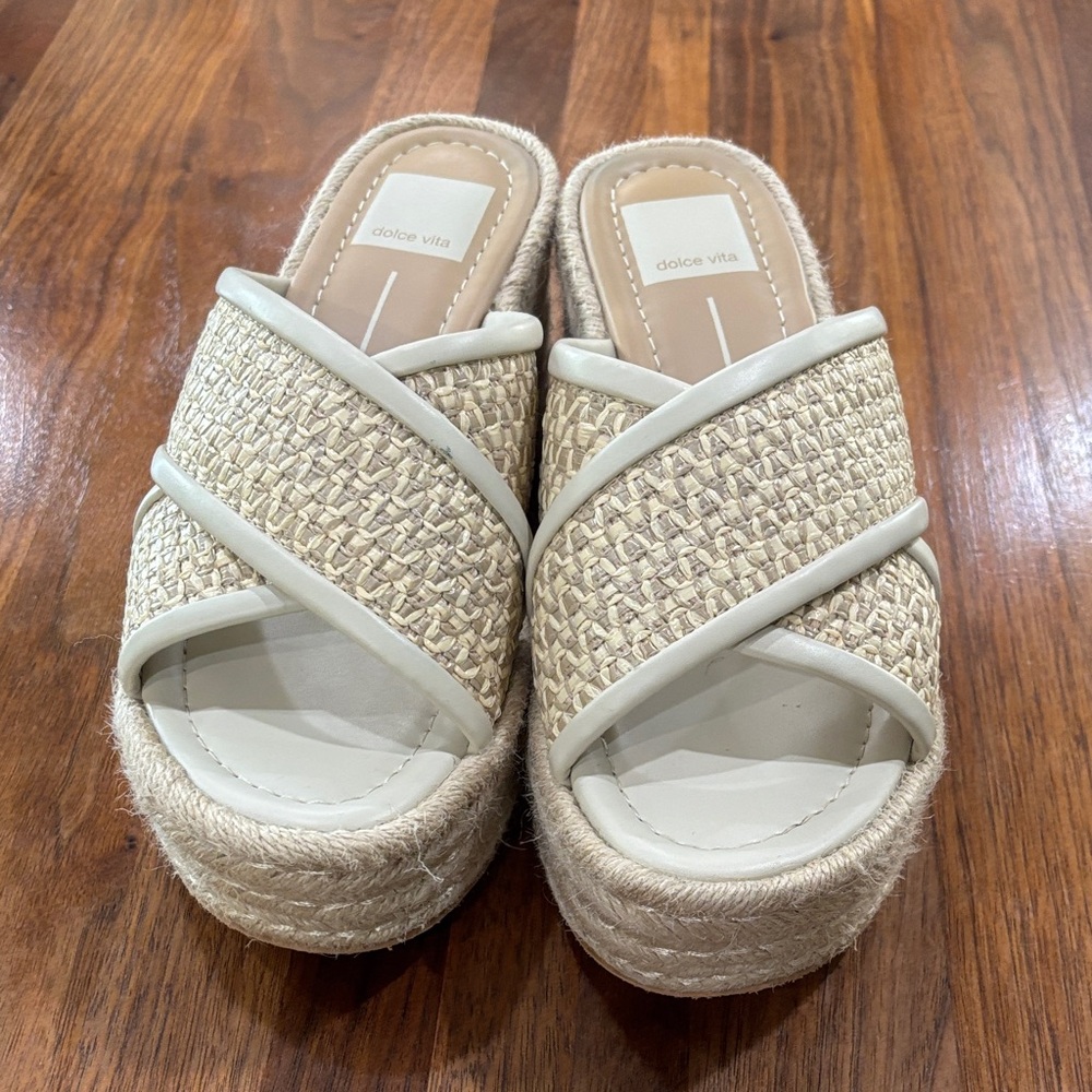Dolce Vita Beige Woven Espadrille Platform Slides